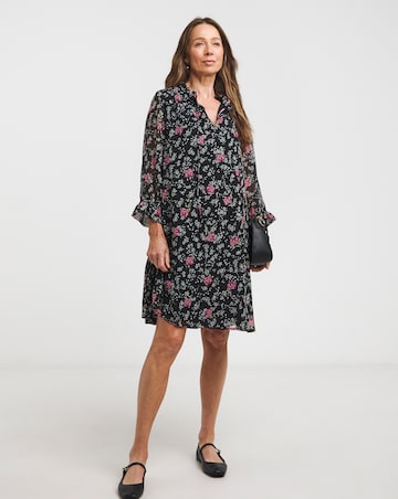 Floral Tie Neck Trapeze Dress
