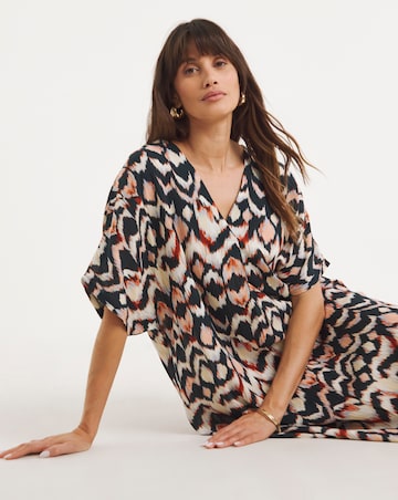 Textured Crinkle Kaftan Overhead Midi Dress