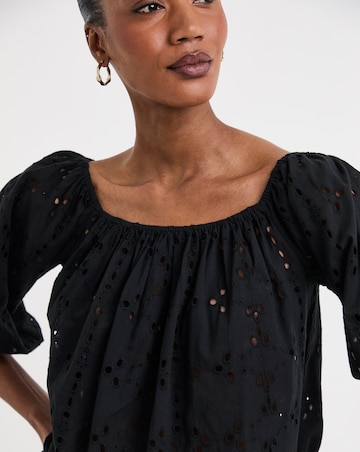 Pure Cotton Broderie Elasticated Neckline Top