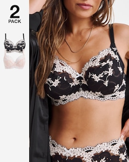 Pretty Secrets (2 Pack) Grace Lace Full Cup Bras (B-F) Black/Pink
