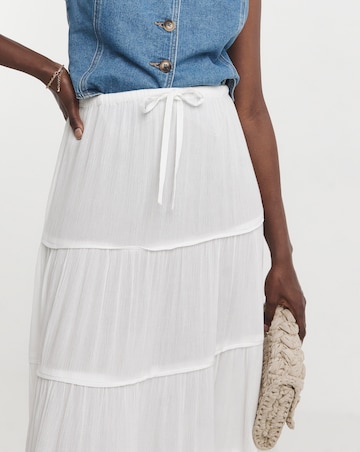White Crinkle Tiered Maxi Skirt