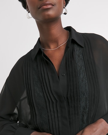 Lace Trim Chiffon Shirt - Black