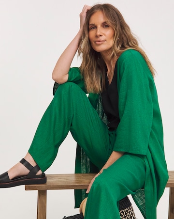Pine Green Linen Mix Wide Leg Trousers