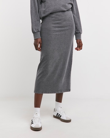 Grey Acid Wash Midi Skirt