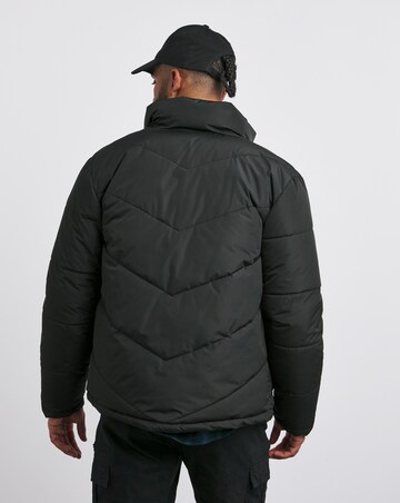 Black Funnel Neck Reversible Puffer Coat