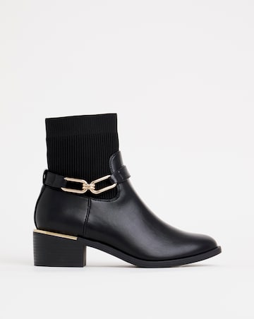 Heavenly Soles Shiloh Block Heel Ankle Boots With Ankle Trim Extra Wide EEE Fit
