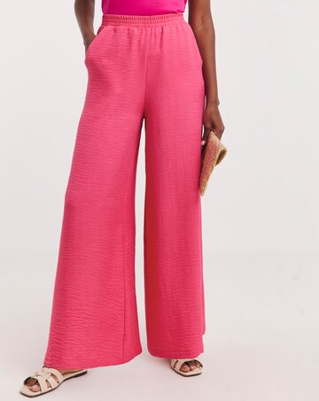 Pink Textured Wide Leg Palazzo Trousers