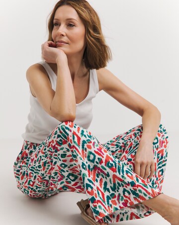 Multi Print Spun Viscose Pull On Wide Leg Trousers