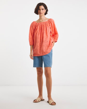 Pure Cotton Broderie Elasticated Neckline Top