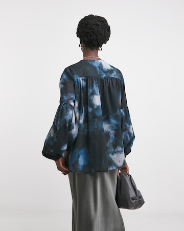 Womens Georgette Tie Detail Collarless Blouse - Abstract Print