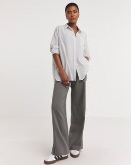 Washed Stripe Cotton Mix Long Sleeved Shirt