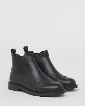 Samanatha Leather Chelsea Boot With Brogue Detailing - Wide Fit (E)