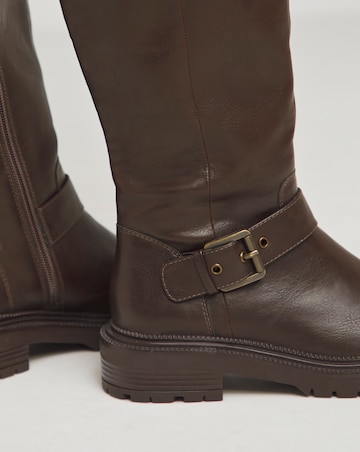Eden Buckle Detail Knee High Boots Wide E Fit Super Curvy Calf