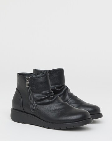 Heavenly Soles Roisin Low Wedge Ruched Boots With Zip - Extra Wide Fit (EEE)
