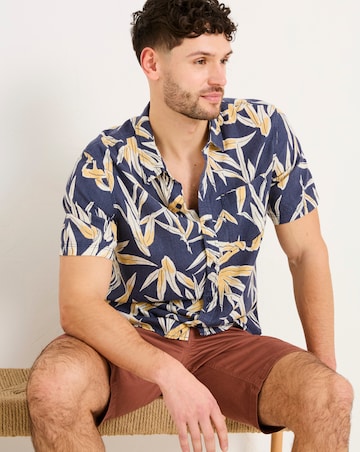 FatFace Palm Print Short Sleeve Shirt - Black