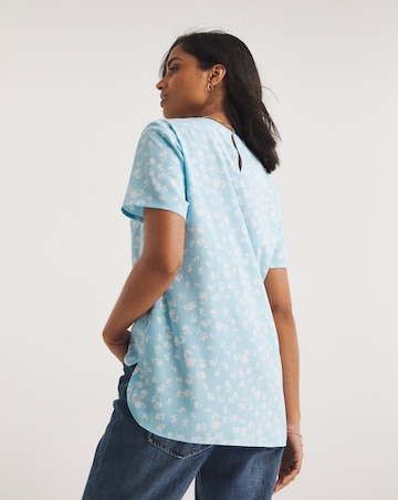 Blue Floral Short Sleeve Woven Top