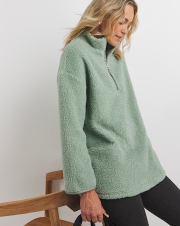 Sage Green Borg Longline Quarter Zip Jacket