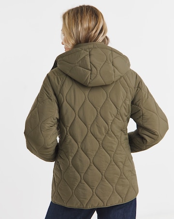 Khaki Short Hooded Quilted Jacket