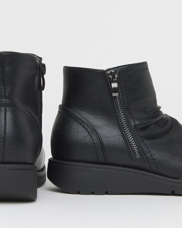 Heavenly Soles Roisin Low Wedge Ruched Boots With Zip - Extra Wide Fit (EEE)