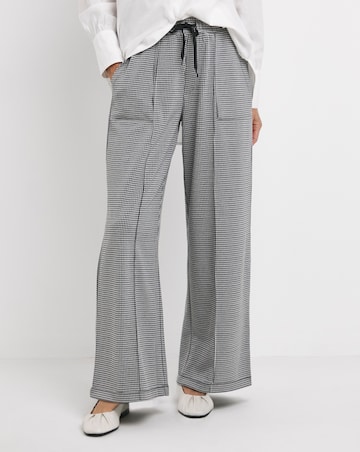 Houndstooth Stretch Ponte Pull On Wide Leg Trouser