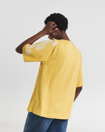 Pure Cotton V Neck Embroidered Sleeve Top