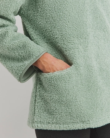 Sage Green Borg Longline Quarter Zip Jacket