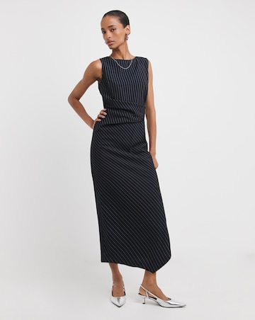 Pinstripe Ruched Detail Midi Shift Dress