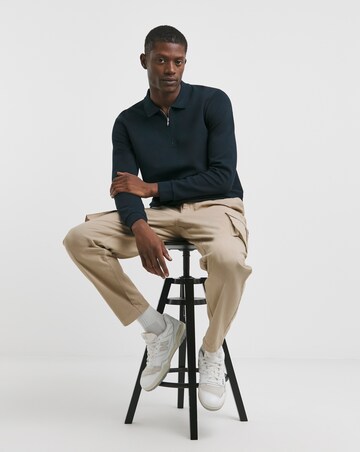 Longsleeve Textured Jersey Polo-Navy