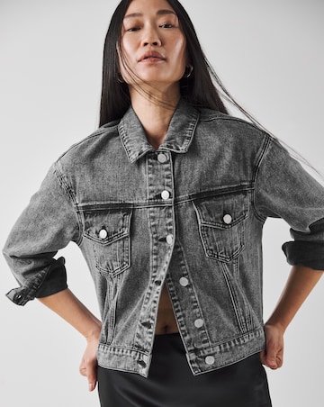 Washed Black Cropped Denim Jacket