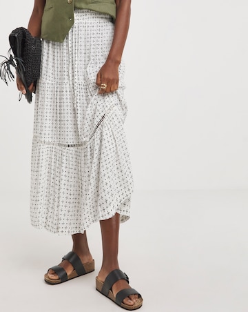 Natural Print Crinkle Midi Skirt