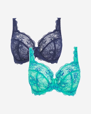 Pretty Secrets (2 Pack) Ella Lace Full Cup Wired Bras (B-H) Aqua/Blue