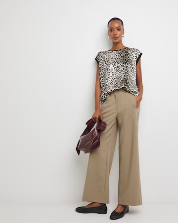 Leopard Print Satin Front Jersey Back Top
