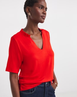 Red Frill Neck Top