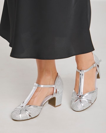Dolores Low Block Heel T Bar Shoes - Wide Fit (E)