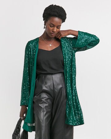 Green Sequin Longline Cardigan