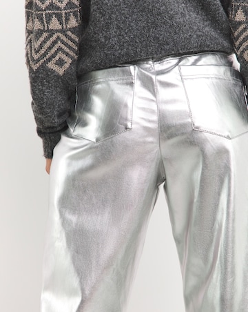 Metallic PU Leather Look Straight Leg Trouser