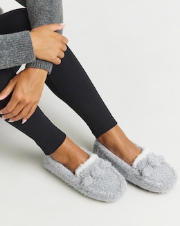 Judy Knitted Moccasin Slippers - Wide Fit (E)