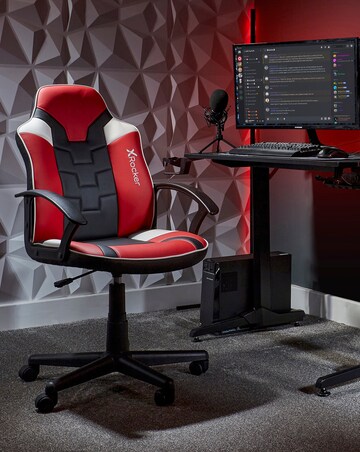 X Rocker Ocelot Gaming Desk and Saturn Junior Gaming Chair Bundle - Red