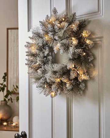 Grey Glitter Pre-Lit Wreath