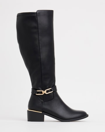 Heavenly Soles Ledger Knee High Boots With Trim Detailing Wide E Fit Curvy Calf