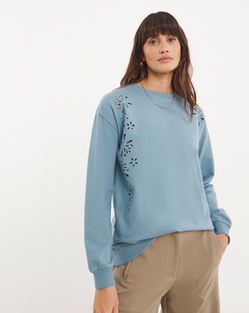 Pure Cotton Crew Neck Cutwork Long Sleeve Sweatshirt