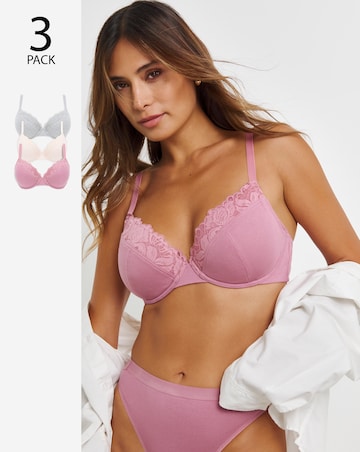Pretty Secrets (3 Pack) Harper Lace Ribbed Plunge T-Shirt Bras (B-F)