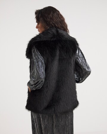 Black Long Pile Faux Fur Gilet