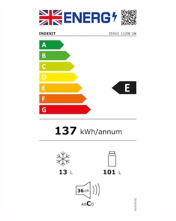Indesit I55V1 112W UK Under Counter Fridge with Ice Box - White