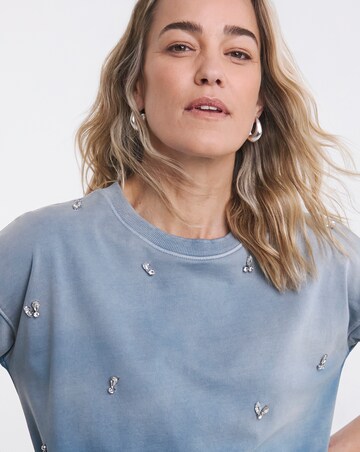 Pure Cotton Crew Neck Tie Dye Scatter Embellished Sweatshirt