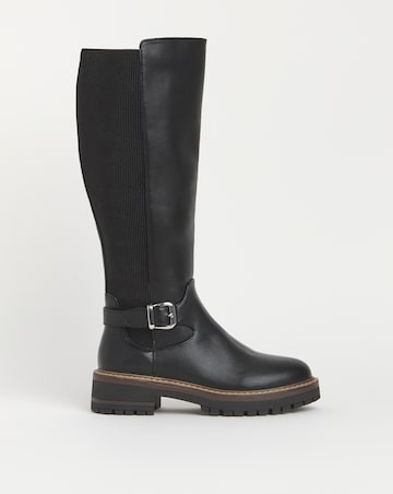 Apollo Knee High Elasticated Buckle Boots - Extra Wide Fit (EEE) & Curvy Calf