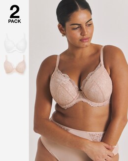 Pretty Secrets (2 Pack) New Ella Padded Plunge Wired Bras (B-G) Blush/White