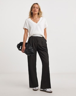 Turnover Waistband Pinstripe Trousers