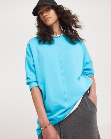 Turquoise 3/4 Sleeve Longline Sweatshirt