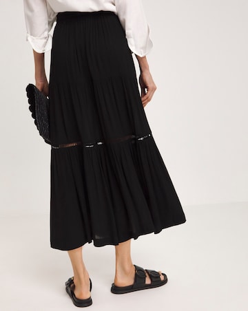Black Crinkle Tiered Midi Skirt